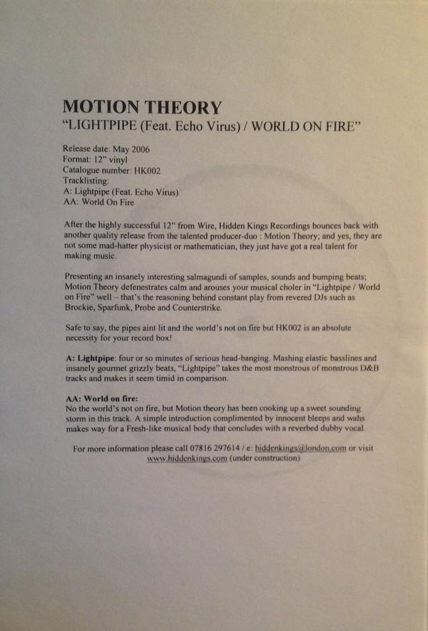 Motion Theory, Echo Virus (2) - Lightpipe / World On Fire